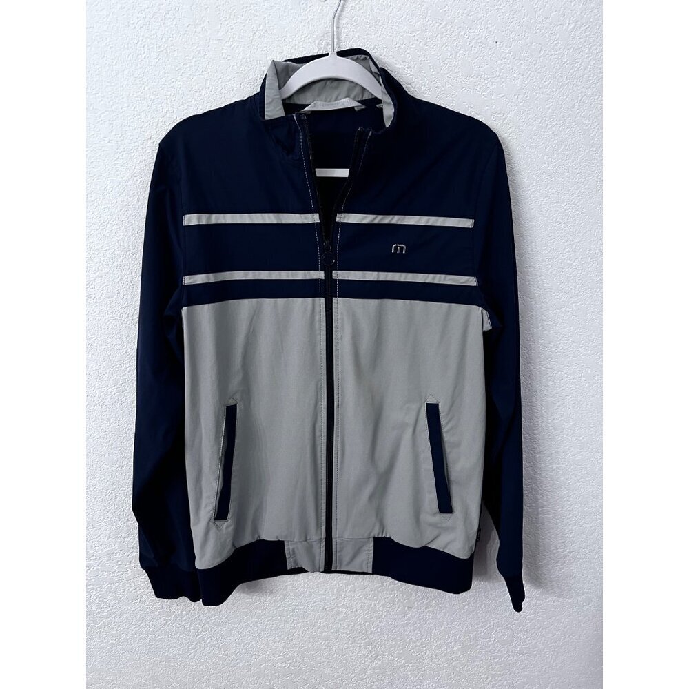 Travis Mathew’s golf navy & grey striped full zip jacket mens size medium